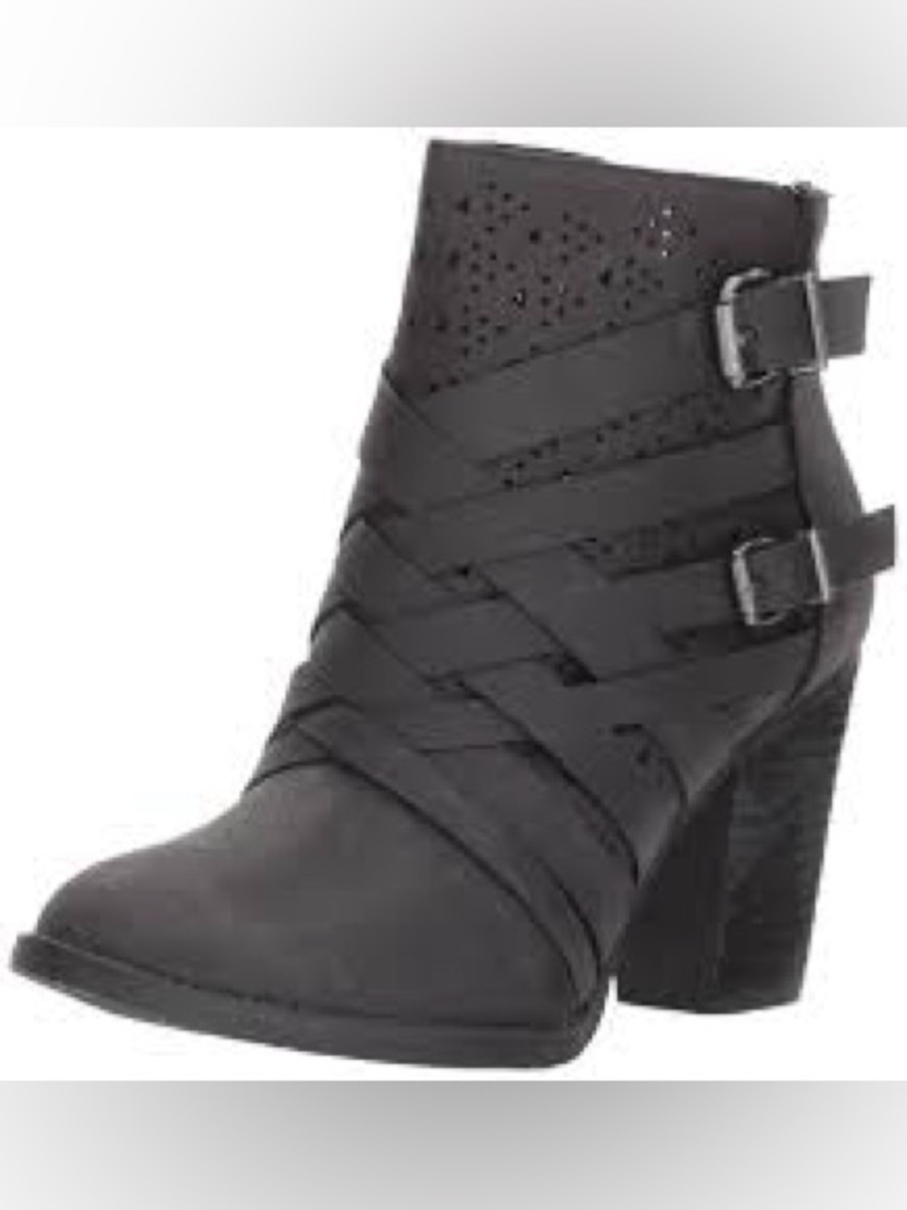 Not Rated Black Strappy Buckle Ankle Booties Perforated Chunky Heel Size 8